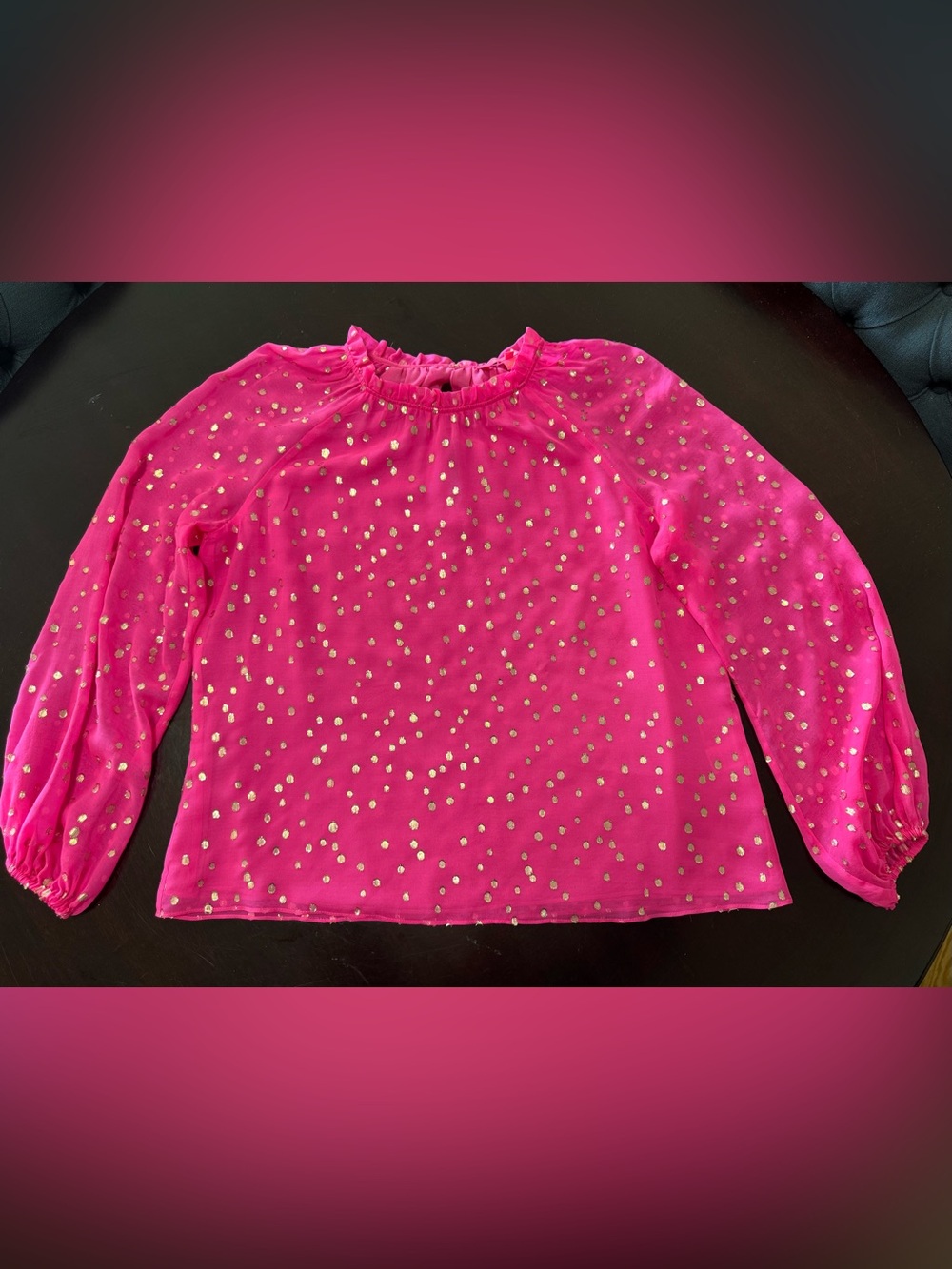 Lilly Pulitzer Hot Pink Blouse with Gold Polka Dots
